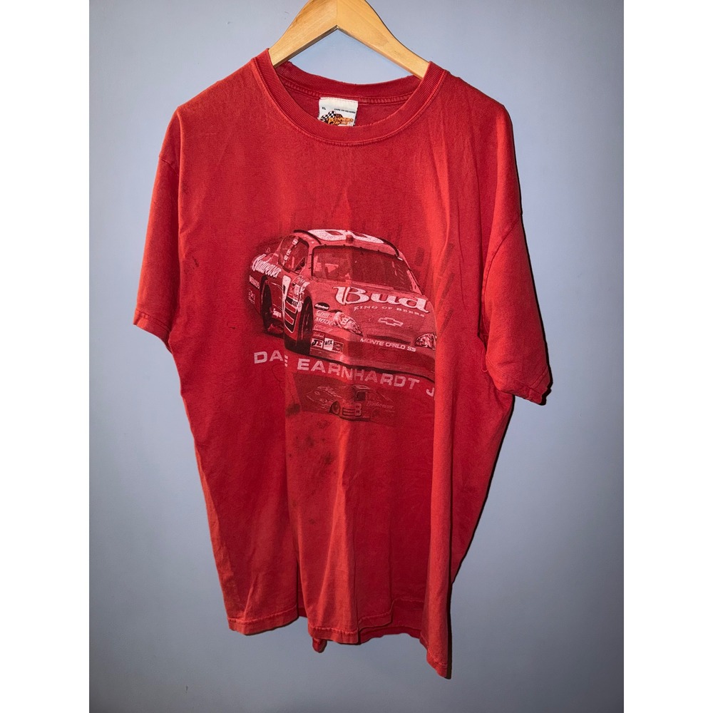 Vintage Dale Earnhardt Jr Budweiser NASCAR T-Shirt Red XL Distressed 2000s #8